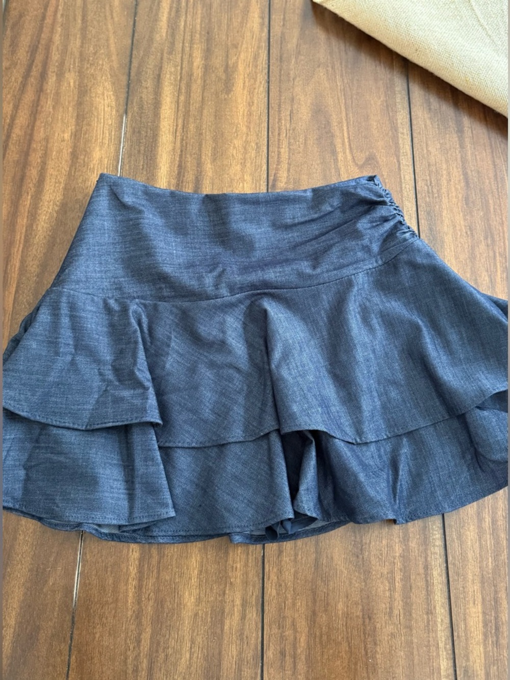 Zara Dark Blue Ruching Denim-Look Mini Skirt